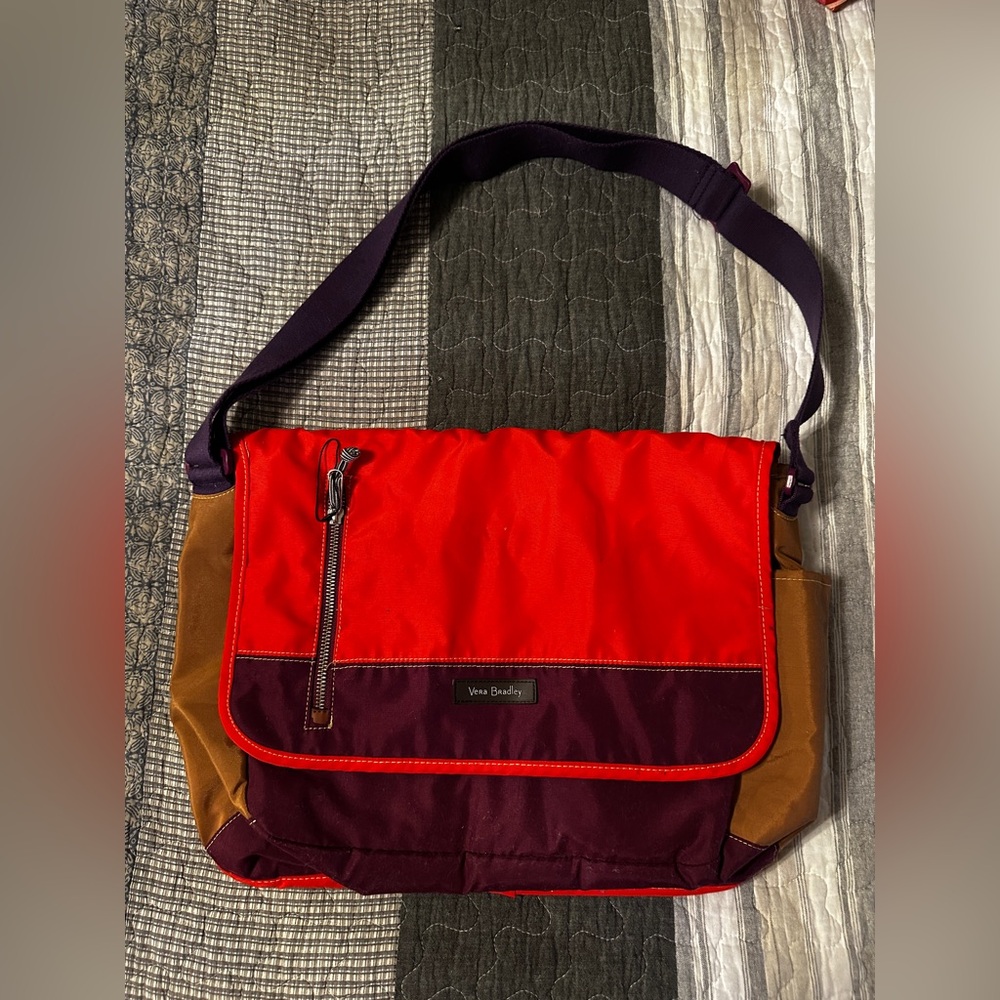 Vera Bradley Red & Plum Colorblock Messenger Bag
